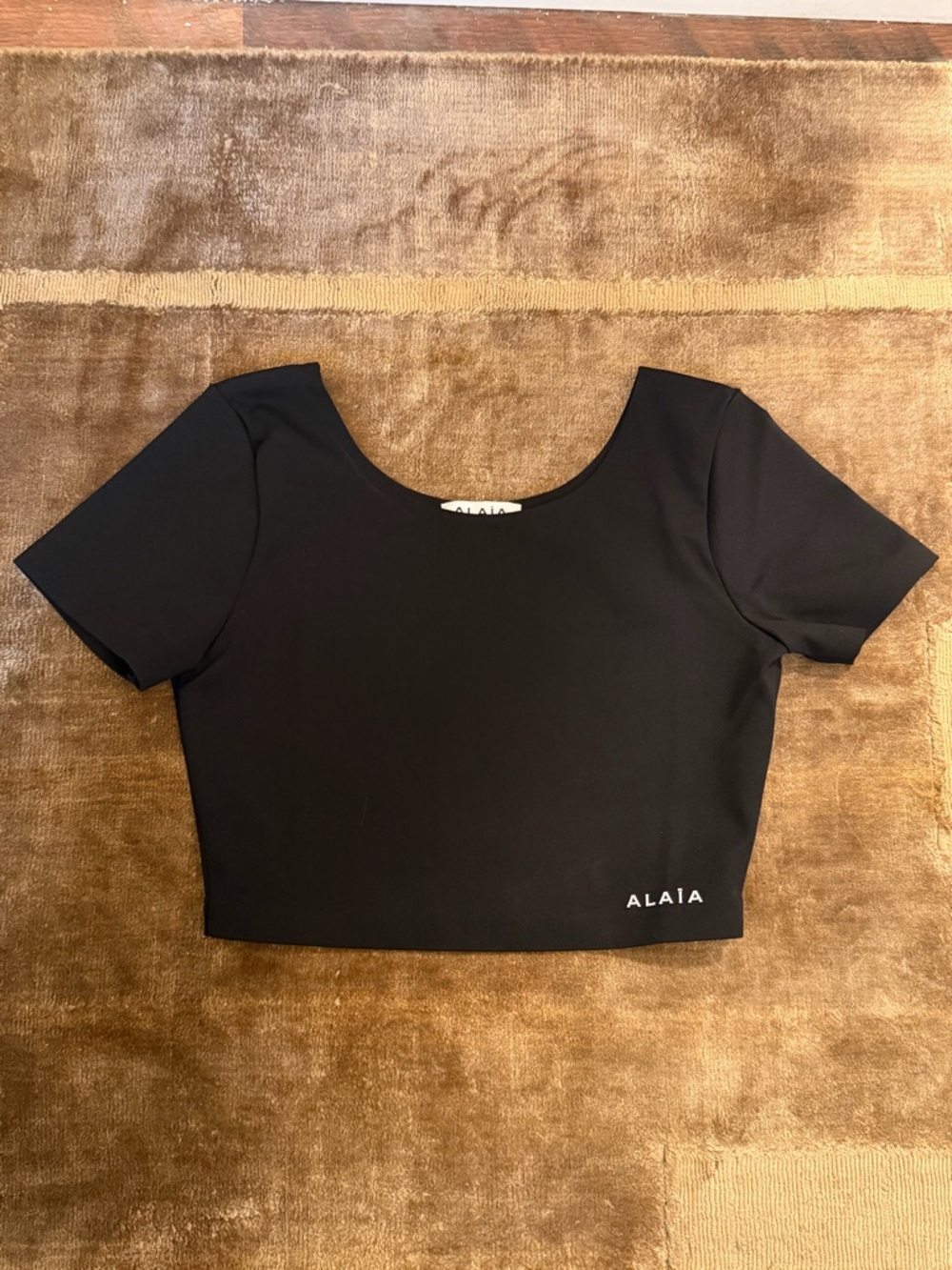 Alaia Black Cropped Scoop-Neck Logo Top
